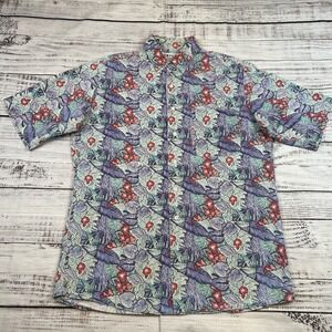 VTG Impact Hawaiian Button Shirt Sz L Floral Beach Tiki 90s AOP Aloha Cotton